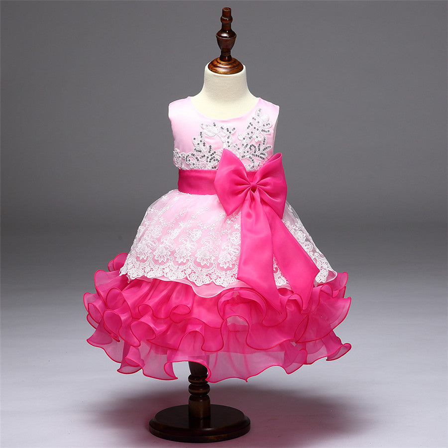 Retail Summer New Girl Lace Dress Gauze Princess Vest Dress Girl Party Sundress Layered Dress Children Clothing MQ-048