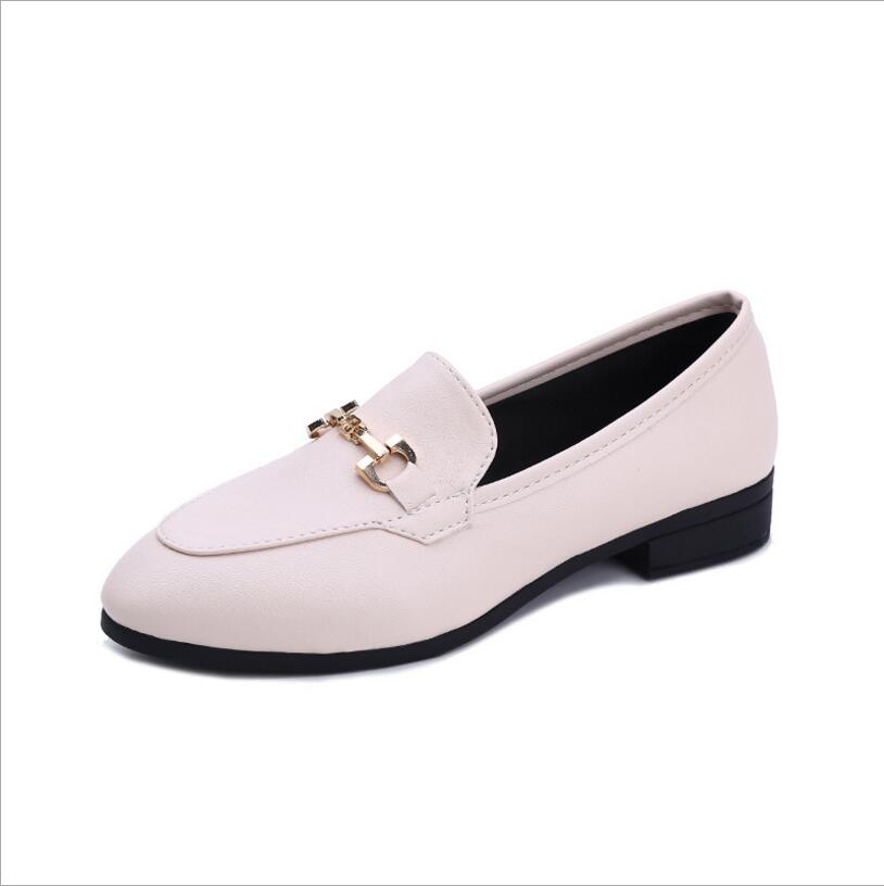 2018 spring female new fashion shallow mouth flat shoes metal buckle small shoes