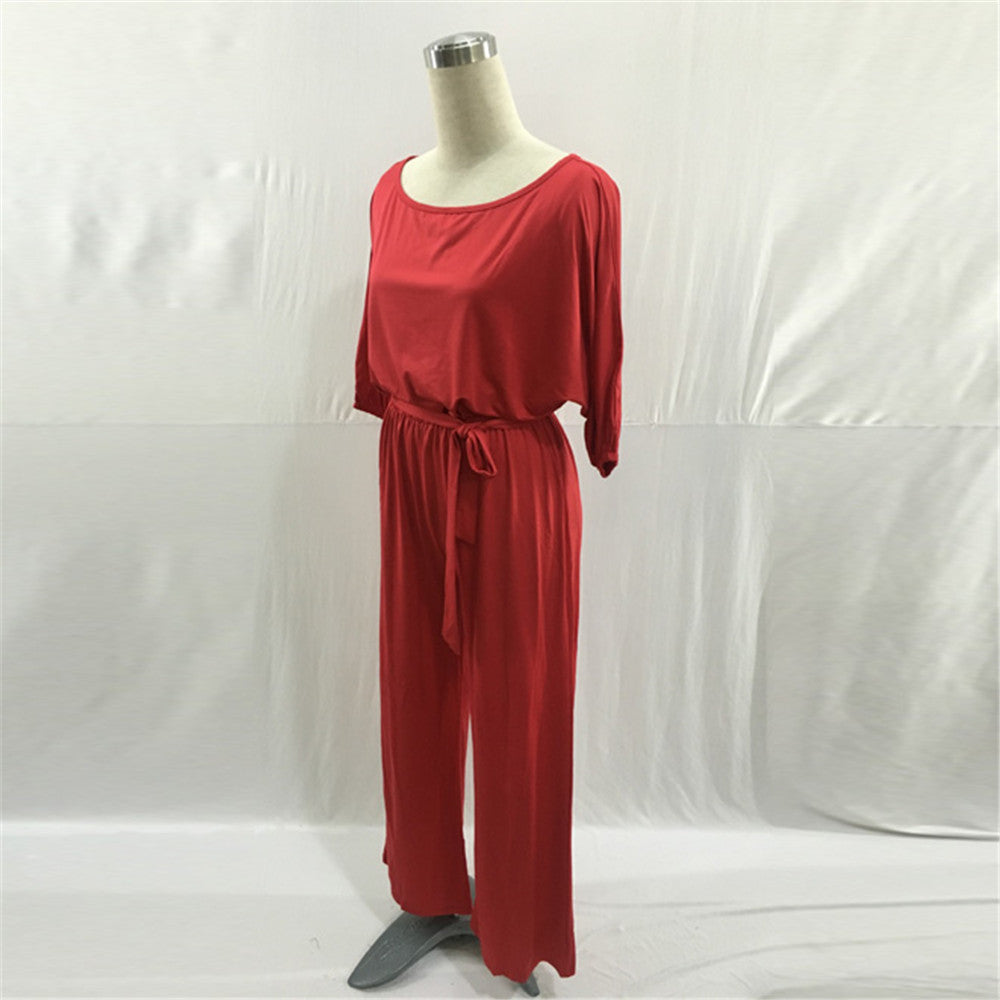With Belt Women Sexy Plus Size Off Shoulder Slash Neck Jumpsuits