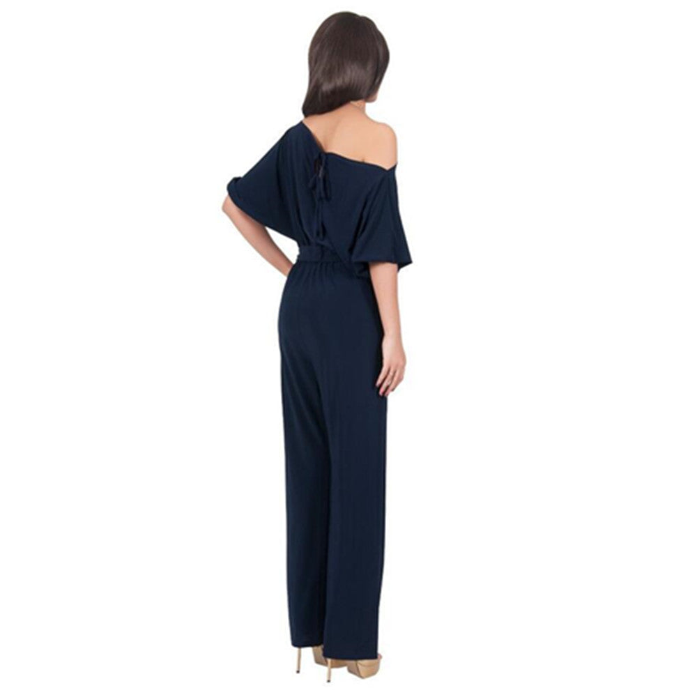 With Belt Women Sexy Plus Size Off Shoulder Slash Neck Jumpsuits