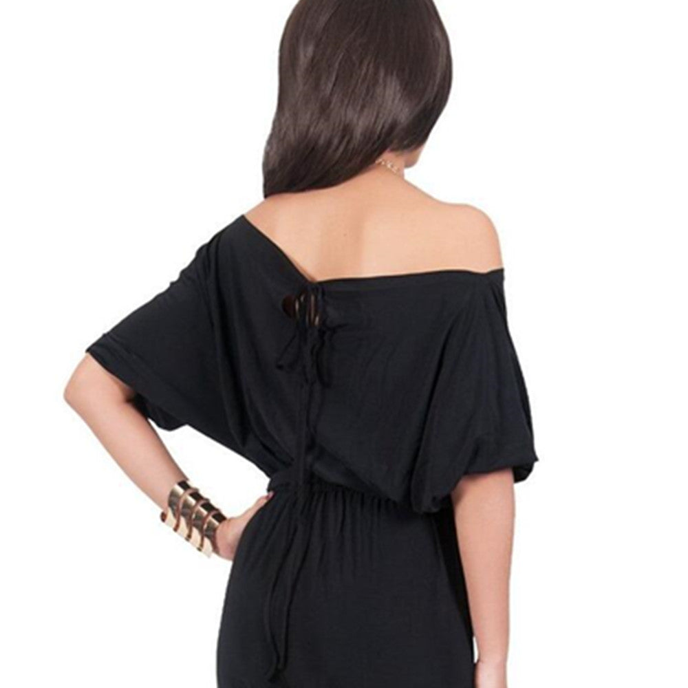 With Belt Women Sexy Plus Size Off Shoulder Slash Neck Jumpsuits