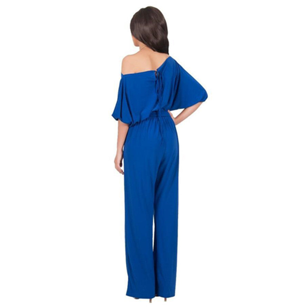 With Belt Women Sexy Plus Size Off Shoulder Slash Neck Jumpsuits