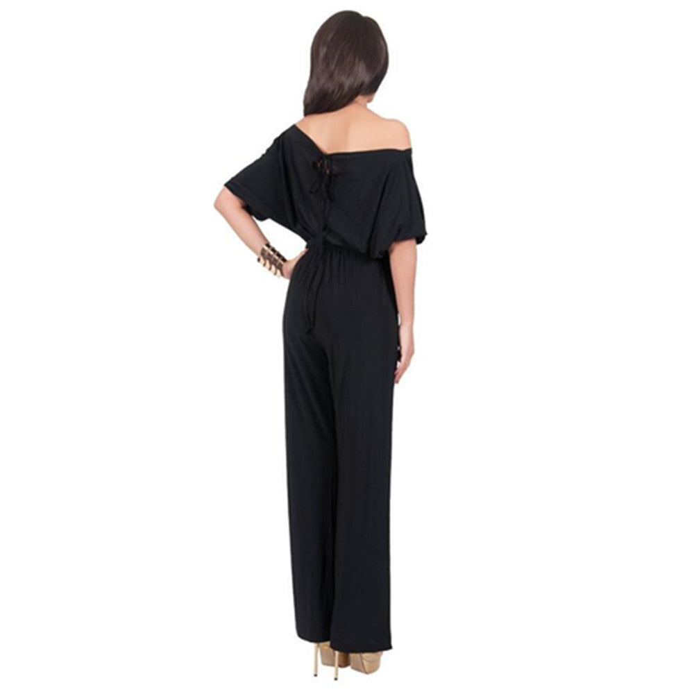 With Belt Women Sexy Plus Size Off Shoulder Slash Neck Jumpsuits