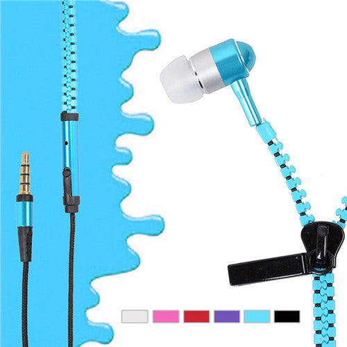 Wired Earphone Metal Zipper Wired Earphone 3.5mm In-Ear Ear Phones With Microphone Stereo Bass Earbuds