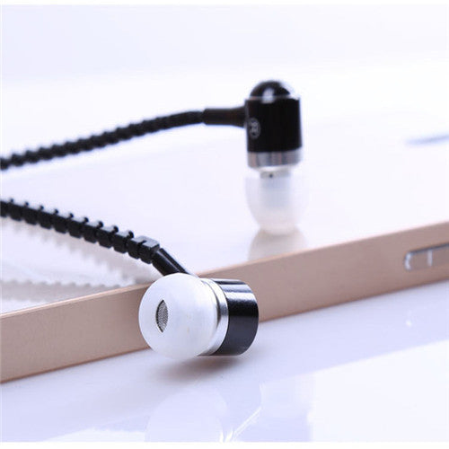 Wired Earphone Metal Zipper Wired Earphone 3.5mm In-Ear Ear Phones With Microphone Stereo Bass Earbuds