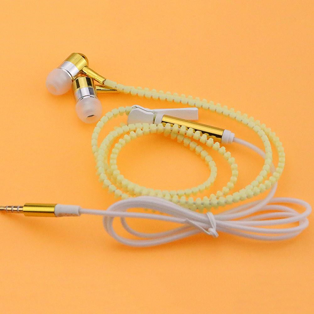 Headphone Zipper 3.5mm Jack LED Light In-Ear Earphone Headset Noise Cancelling