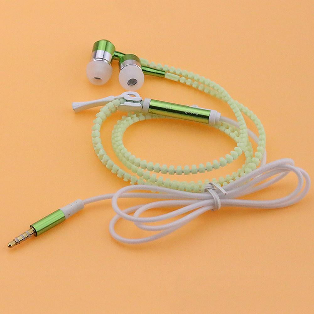 Headphone Zipper 3.5mm Jack LED Light In-Ear Earphone Headset Noise Cancelling