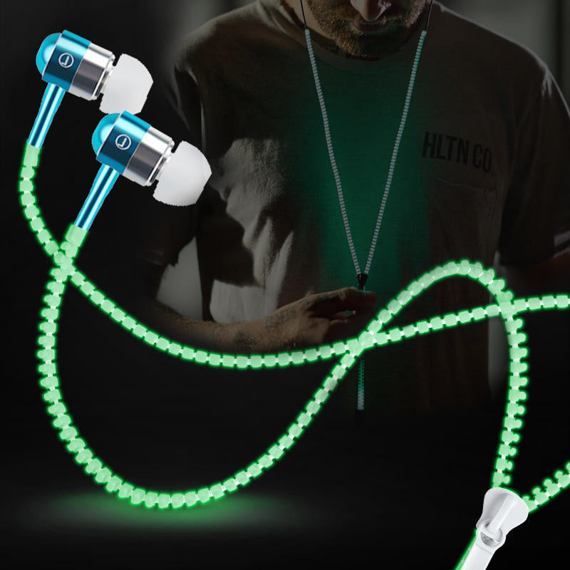 Headphone Zipper 3.5mm Jack LED Light In-Ear Earphone Headset Noise Cancelling