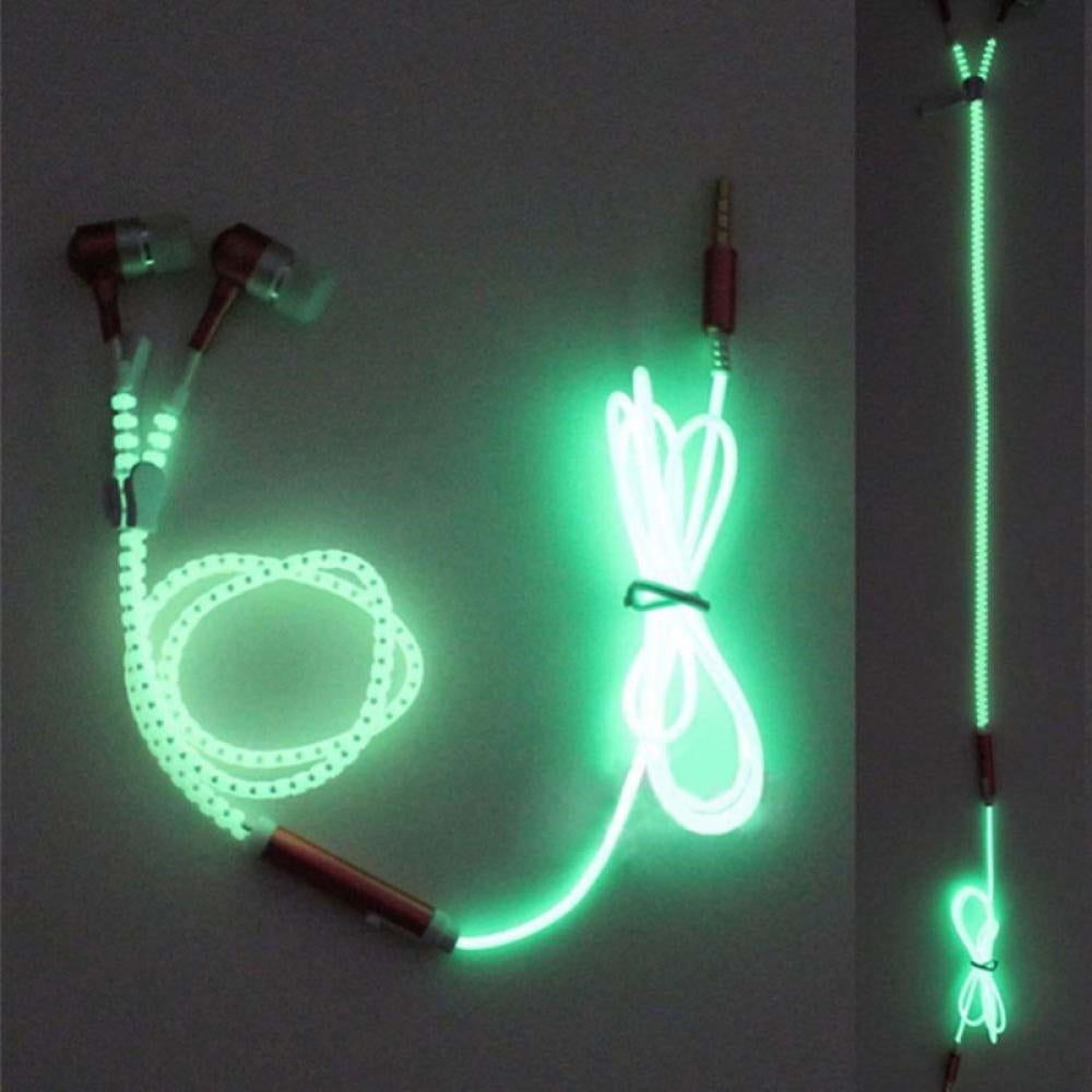Headphone Zipper 3.5mm Jack LED Light In-Ear Earphone Headset Noise Cancelling