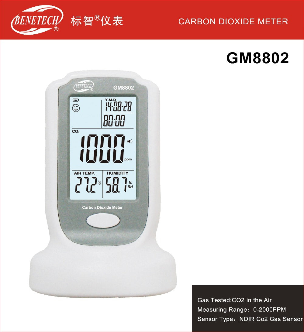 GM8802 Handheld Carbon Dioxide Detector CO2 Monitor Temperature Humidity Tool