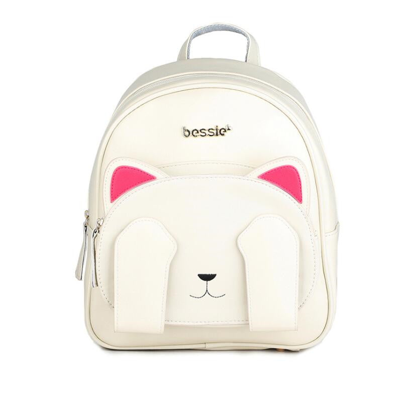 Cute Cat Backpack School Women Pu Leather Backpacks Funny Cats Ears Canvas Shoulder Bags Female Mochila