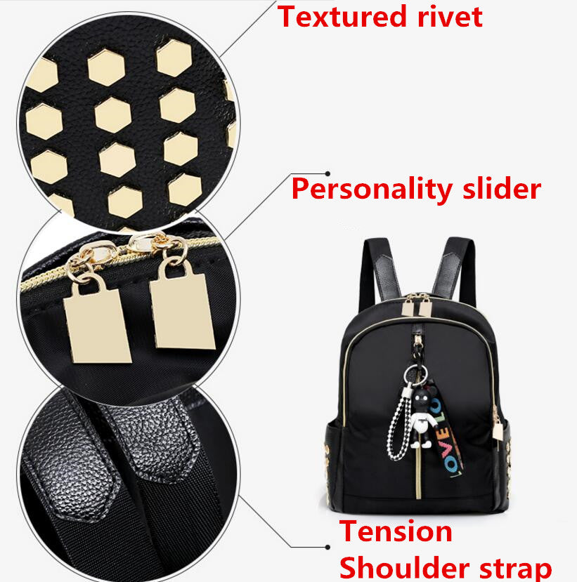 New fashion backpack backpack black ladies nylon rivet bag college wind travel bag Mochila