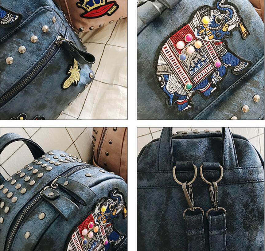 2018 new backpack large capacity travel bag rivet embroidery student backpack bag backpack