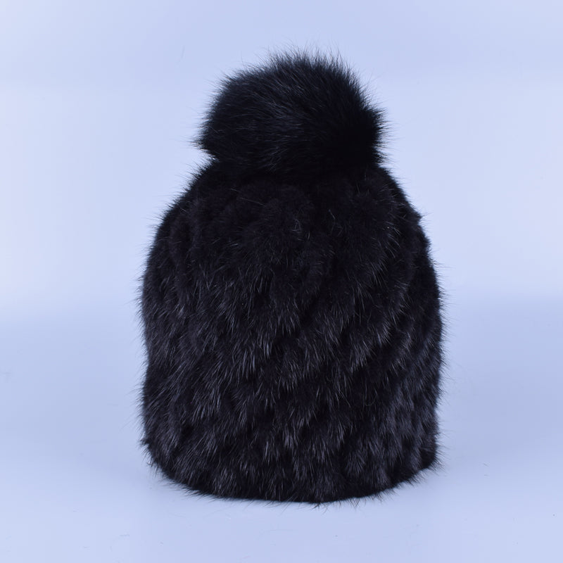 Mink Fur Hat Winter Women's Beanie Pompom Real Fur Caps ElasticHand knitting snow hats russian popular LQ11192
