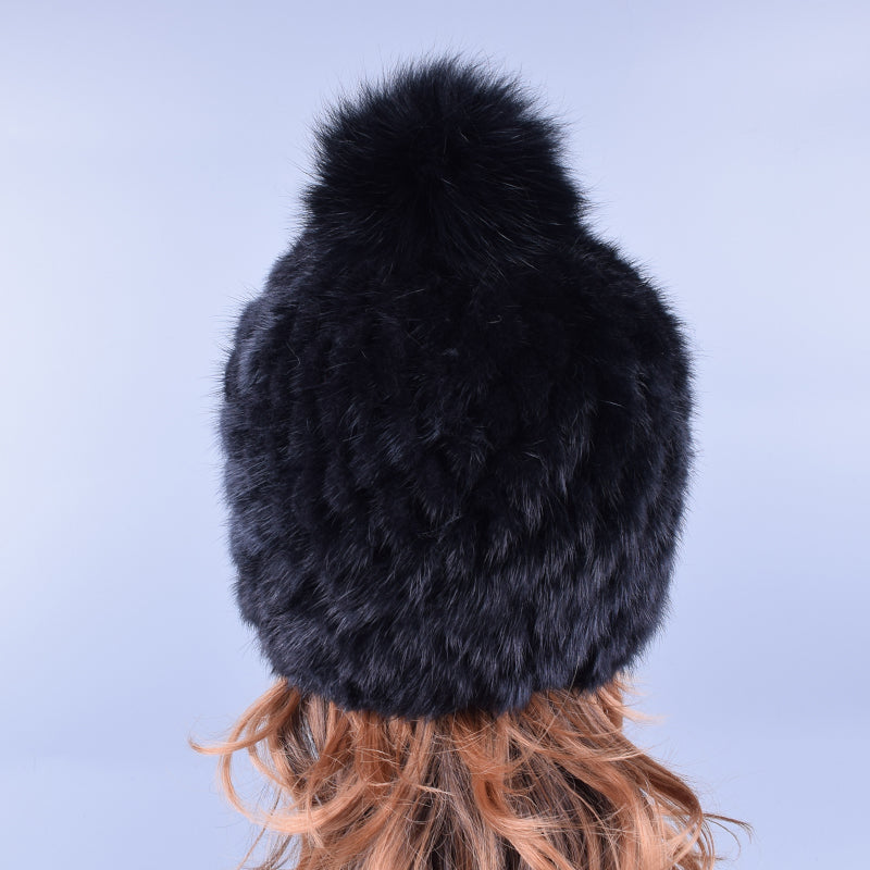 Mink Fur Hat Winter Women's Beanie Pompom Real Fur Caps ElasticHand knitting snow hats russian popular LQ11192