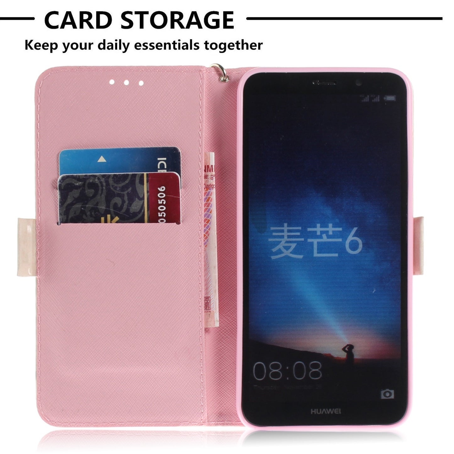 3D Painted Lanyard Leather Mobile Phone Case For huawei mate 10 lite