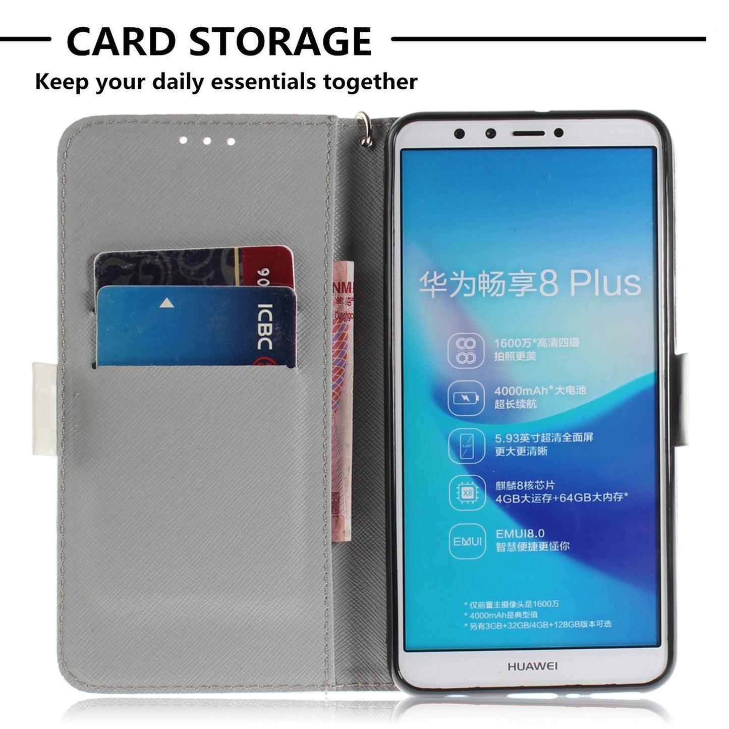 3D Painted Lanyard Leather Mobile Phone Case For huawei Y6 2018/Y9 2018