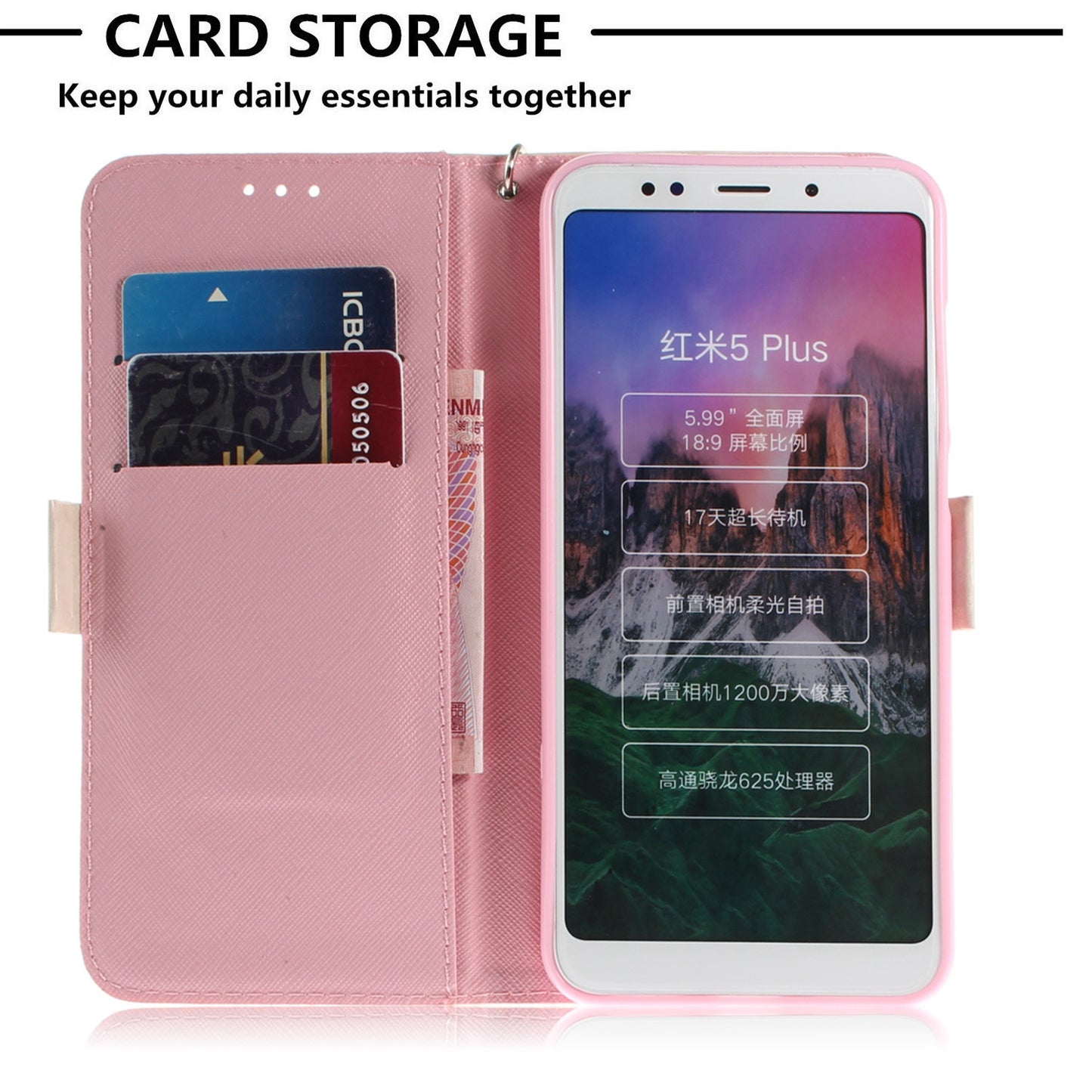 3D Painted Lanyard Leather Mobile Phone Case For redmi 5 plus