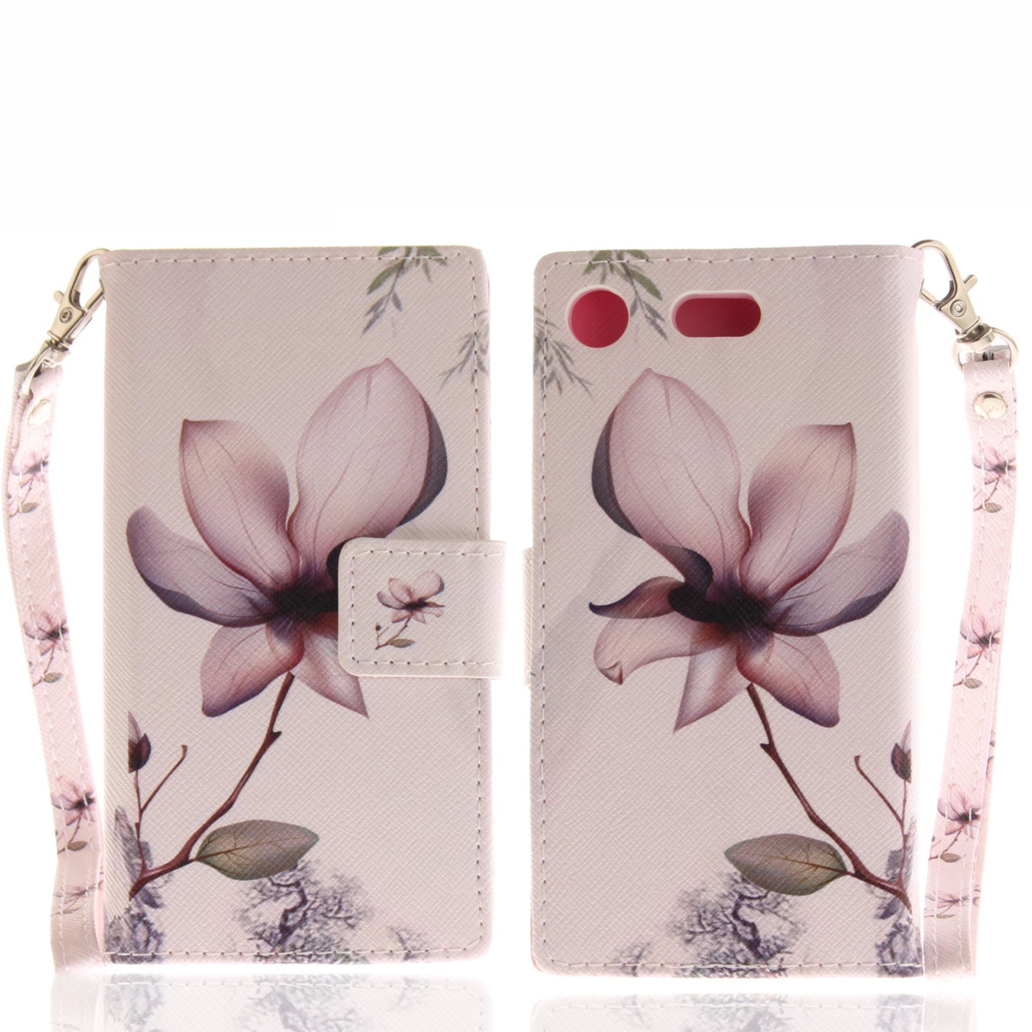 For Sony Xperia XZ1 Compact Pattern Printed Flip Magnetic Wallet Card Slot Soft Protective Cover With Hand Strap