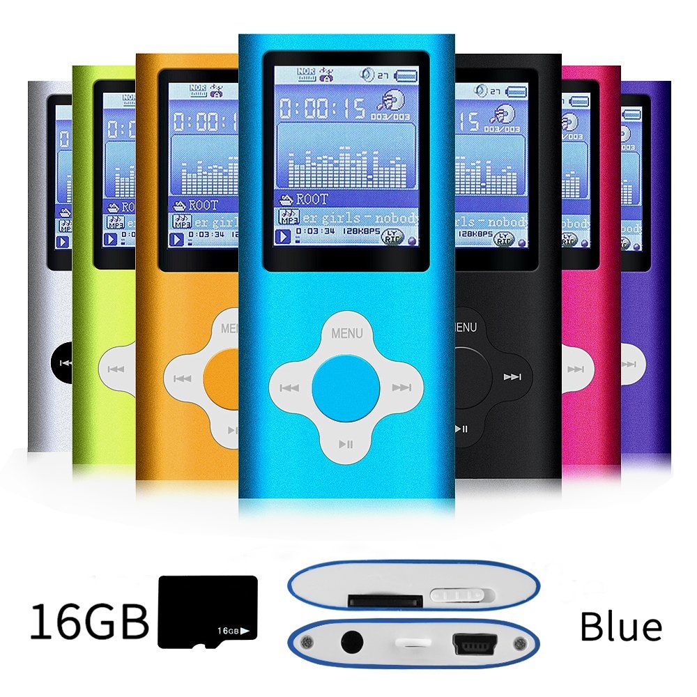 MP3/MP4 Player a 16GB Micro SD Card, Mini USB Port 1.8 LCD, Digital Music Player, Video/Media Player, MP3 Player, MP4 Player, Su