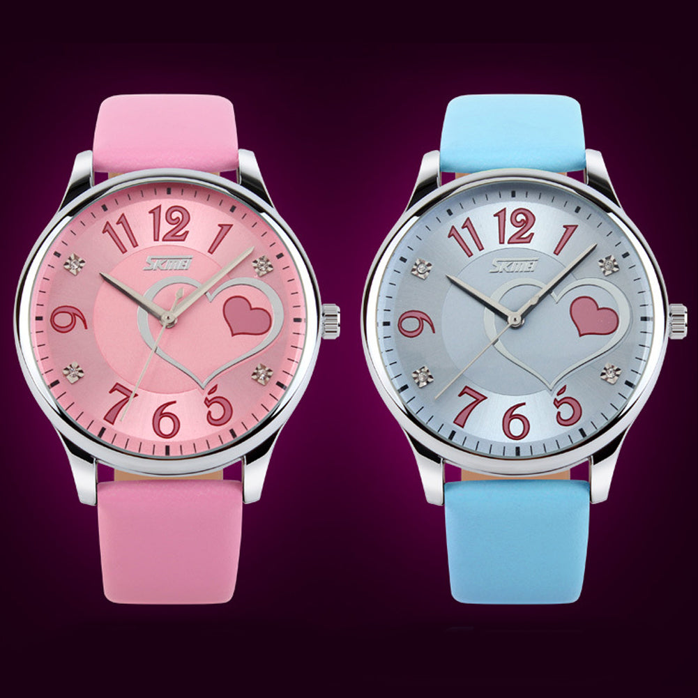 Women Girls Waterproof Genuine Leather Rhinestone Analog Quartz Wrist Watch