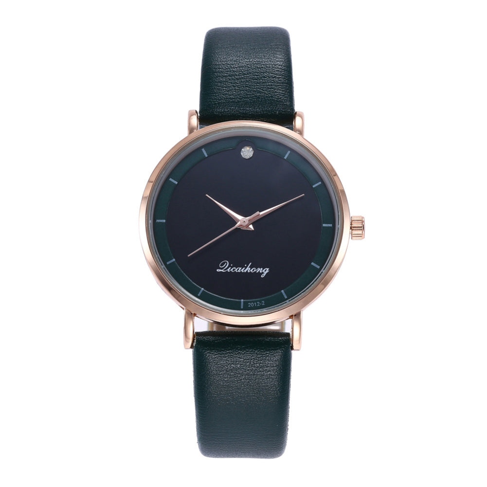 Fashion Faux Leather Rhinestone Round Dial Analog Quartz Move Women Wrist Watch