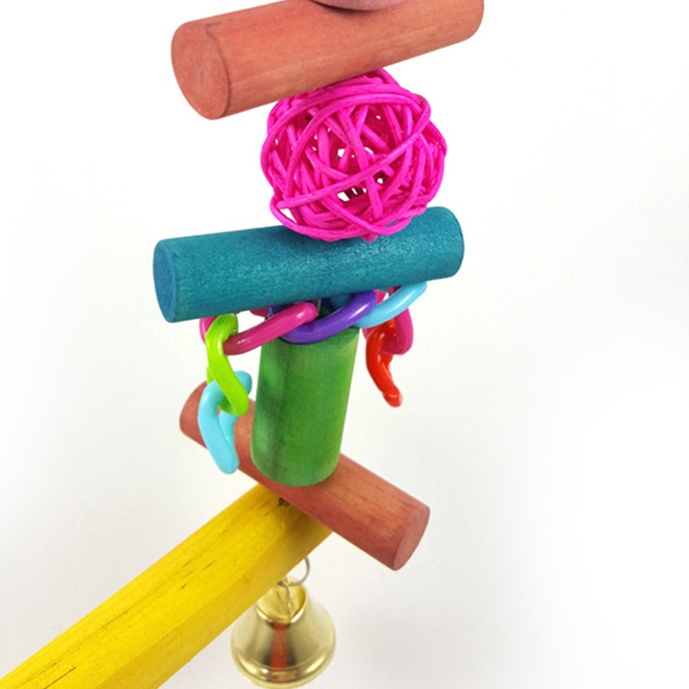 Colorful Rattan Ball Wood Swing Parrot Bite Climbing Toy Pet Bird Cage Decor
