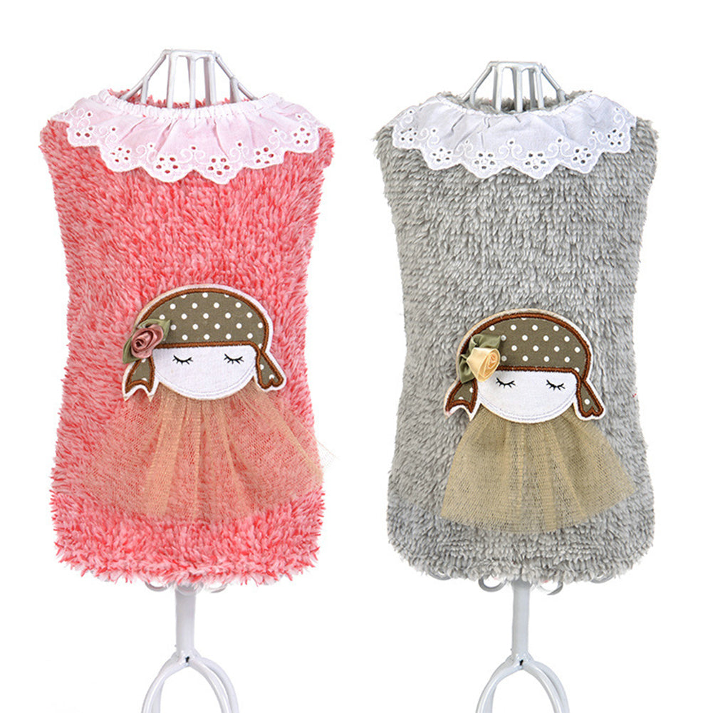 Winter Lovely Girl Pattern Woolen Yarn Lacework Collar Dog Sweater Pet Clothes