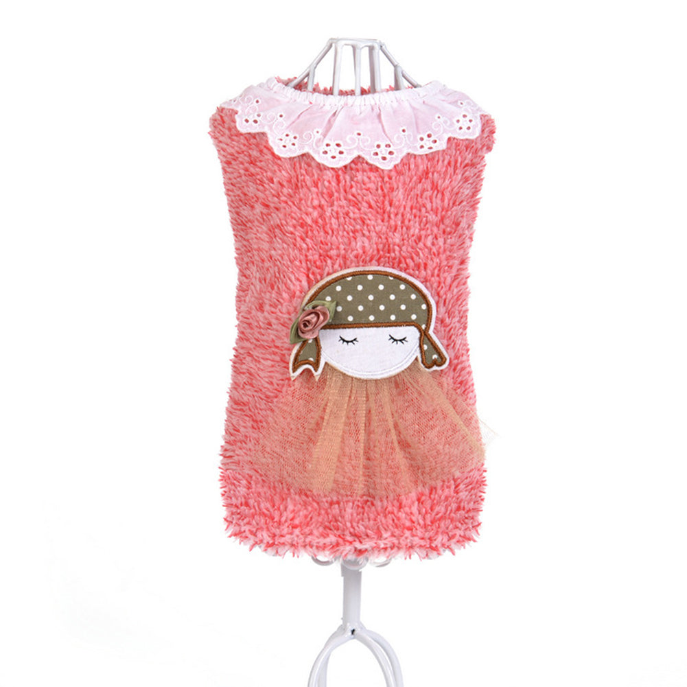 Winter Lovely Girl Pattern Woolen Yarn Lacework Collar Dog Sweater Pet Clothes