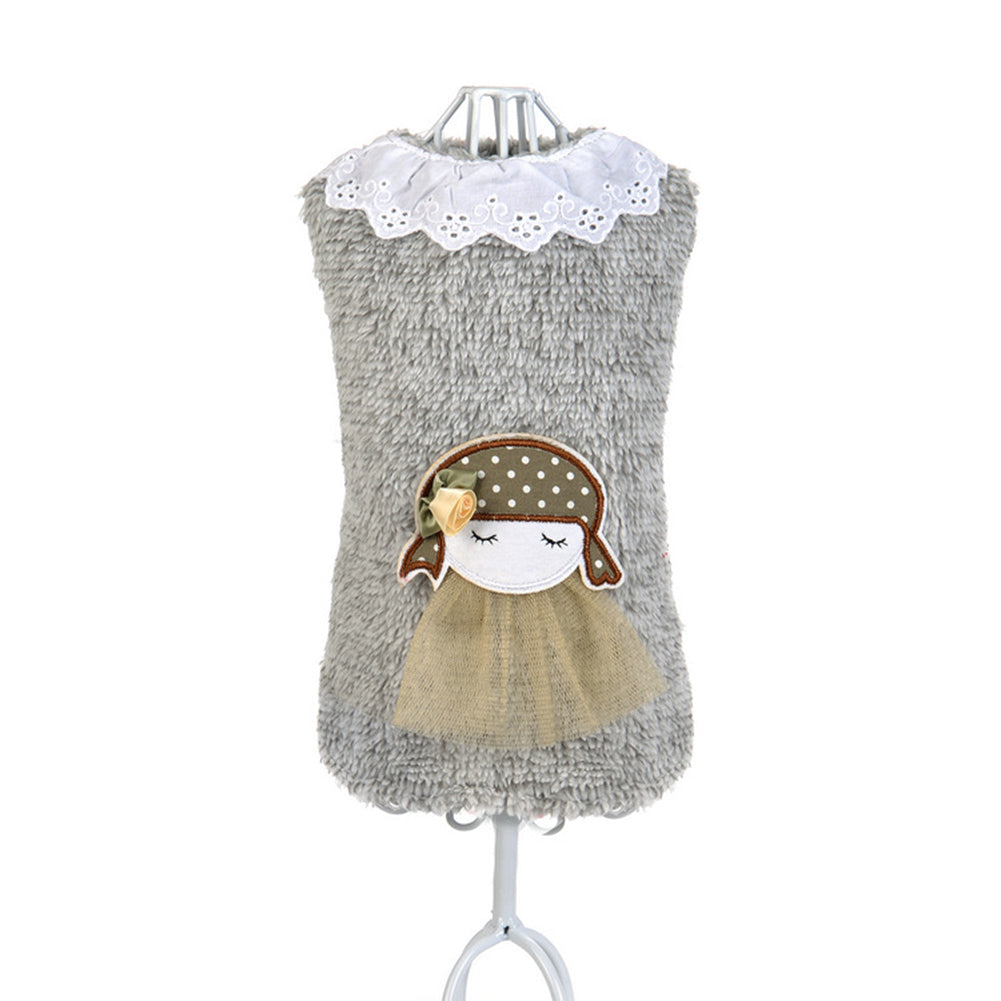 Winter Lovely Girl Pattern Woolen Yarn Lacework Collar Dog Sweater Pet Clothes