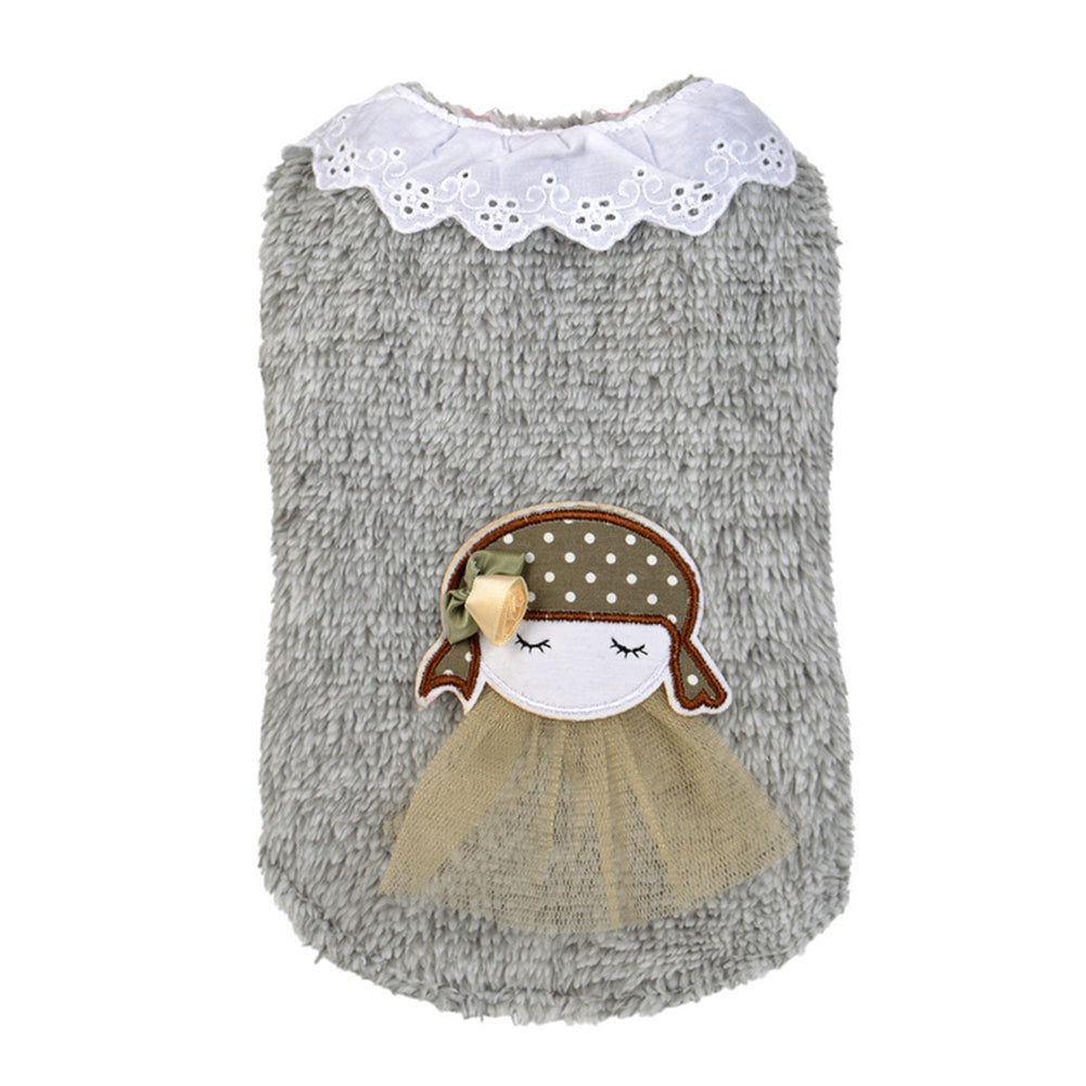 Winter Lovely Girl Pattern Woolen Yarn Lacework Collar Dog Sweater Pet Clothes