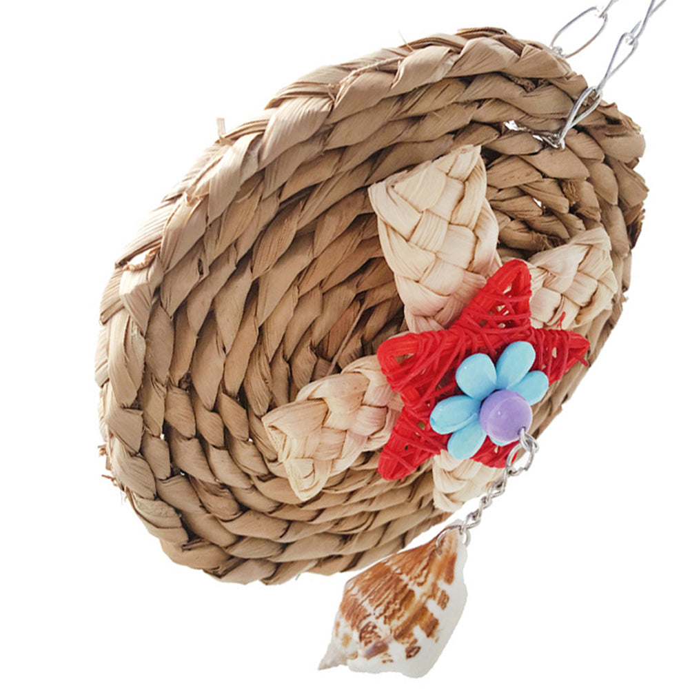 Corn Weaving Shell Dangle Pet Parrot Bird Cage Hanging Decor Round Chew Toy