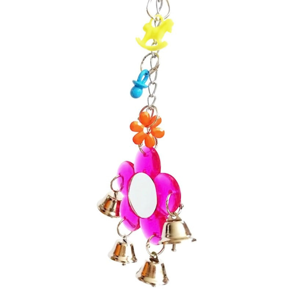 Multi Color Parrot Chew Bell Flower Mirror Swing Parakeet Birds Hanging Play Toy