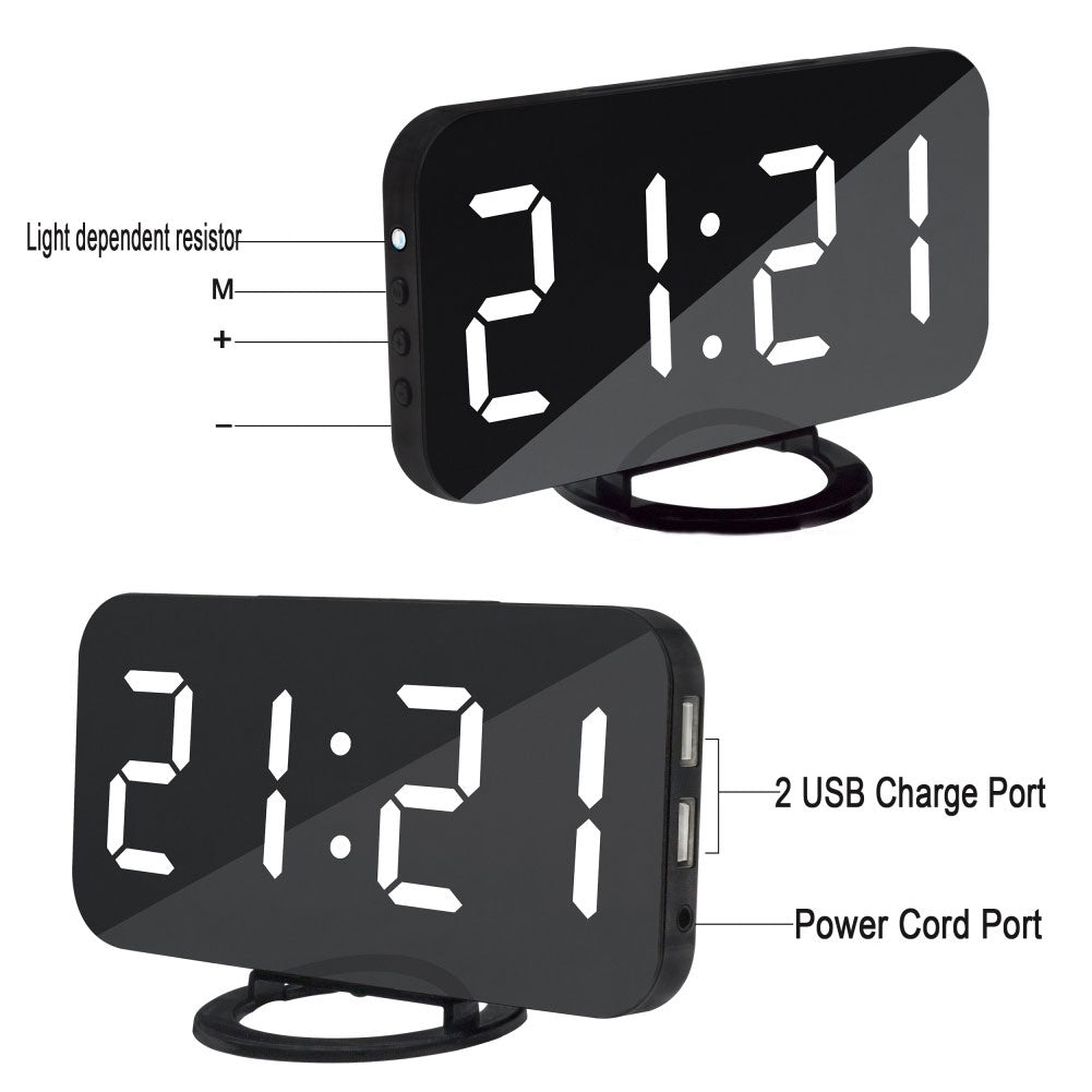 LED Digital Desktop Decoration Alarm Clock Dual USB Ports Phone Charging Gift