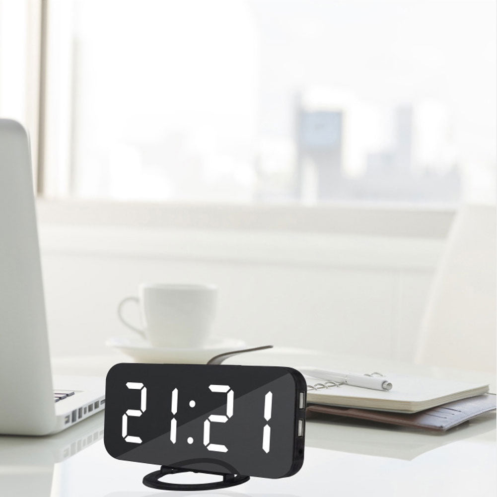 LED Digital Desktop Decoration Alarm Clock Dual USB Ports Phone Charging Gift