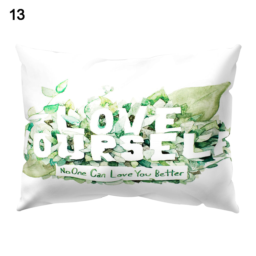 Throw Pillow Case Flower Letter Print Sofa Bed Cushion Cover Home Hotel Decor