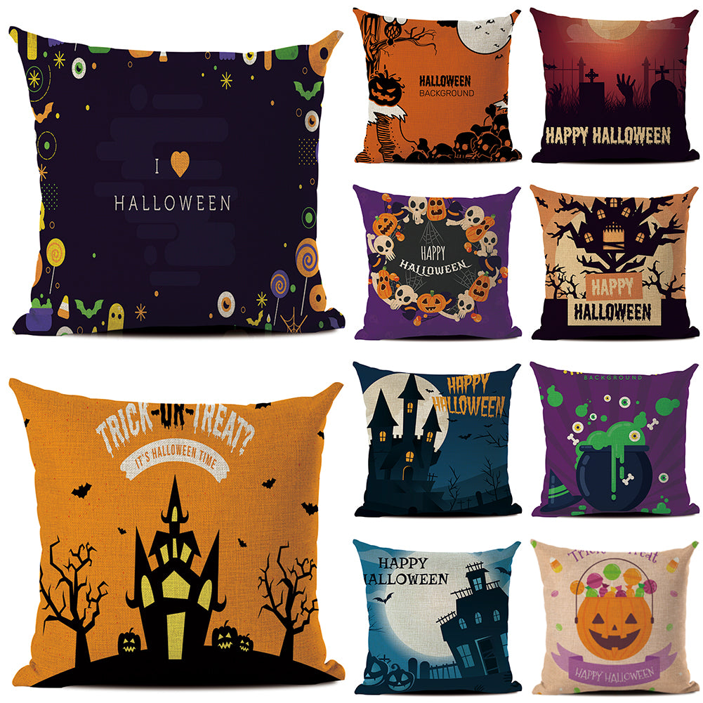 Happy Halloween Pumpkin Zombie Linen Throw Pillow Case Cushion Cover Decoration
