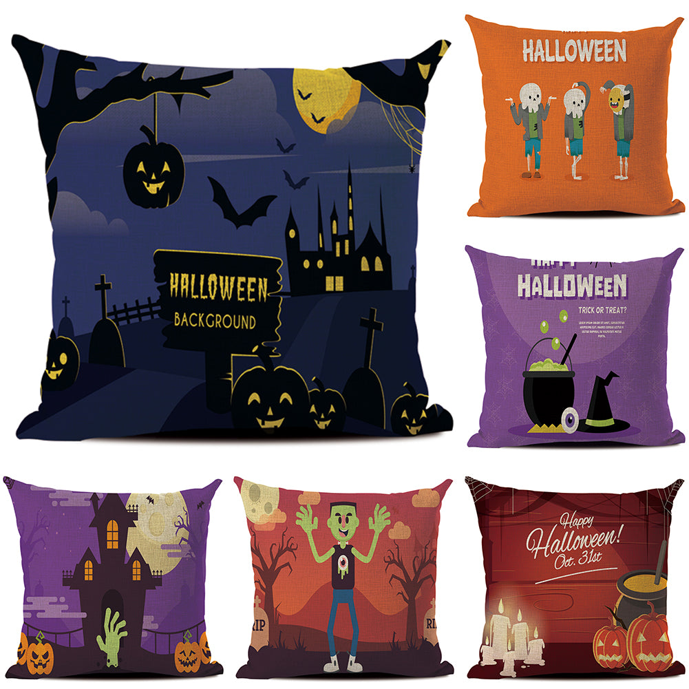 Happy Halloween Pumpkin Zombie Linen Throw Pillow Case Cushion Cover Decoration