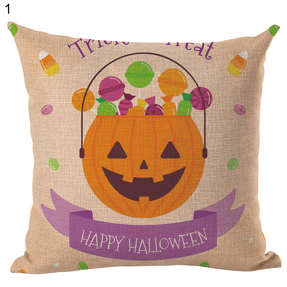 Happy Halloween Pumpkin Zombie Linen Throw Pillow Case Cushion Cover Decoration