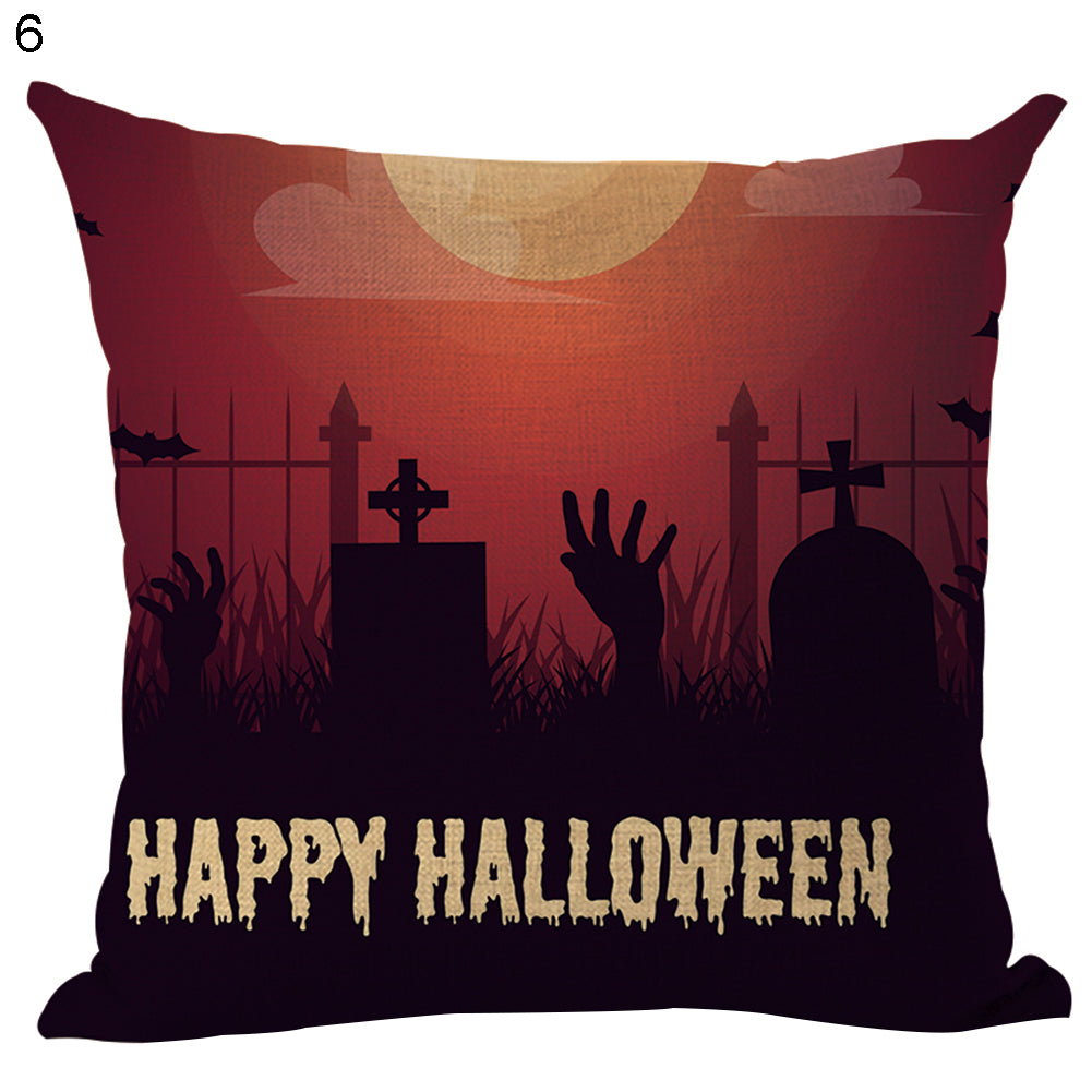 Happy Halloween Pumpkin Zombie Linen Throw Pillow Case Cushion Cover Decoration