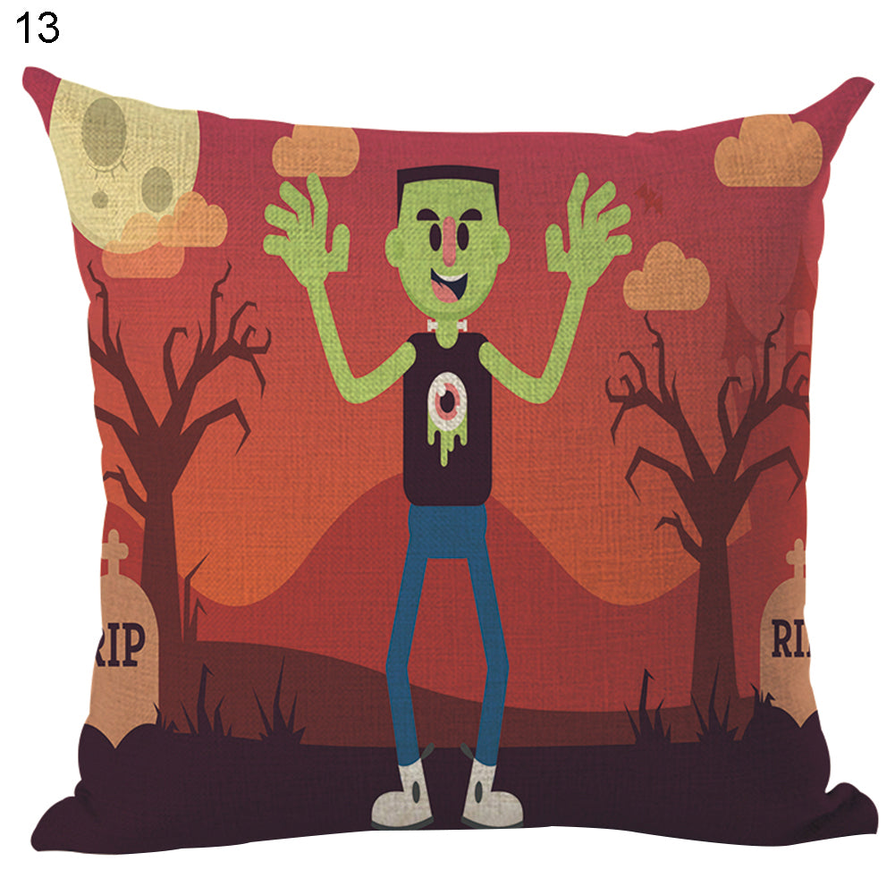 Happy Halloween Pumpkin Zombie Linen Throw Pillow Case Cushion Cover Decoration