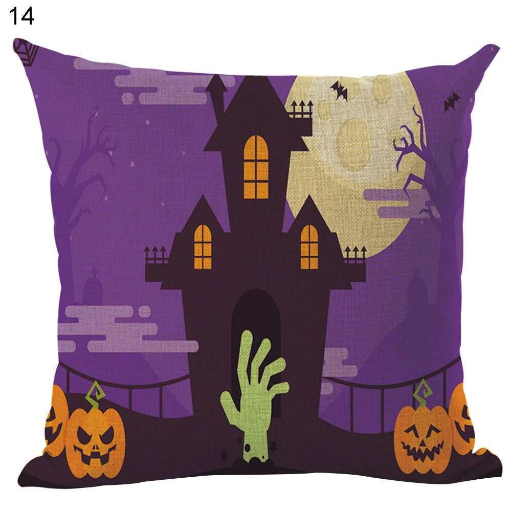 Happy Halloween Pumpkin Zombie Linen Throw Pillow Case Cushion Cover Decoration
