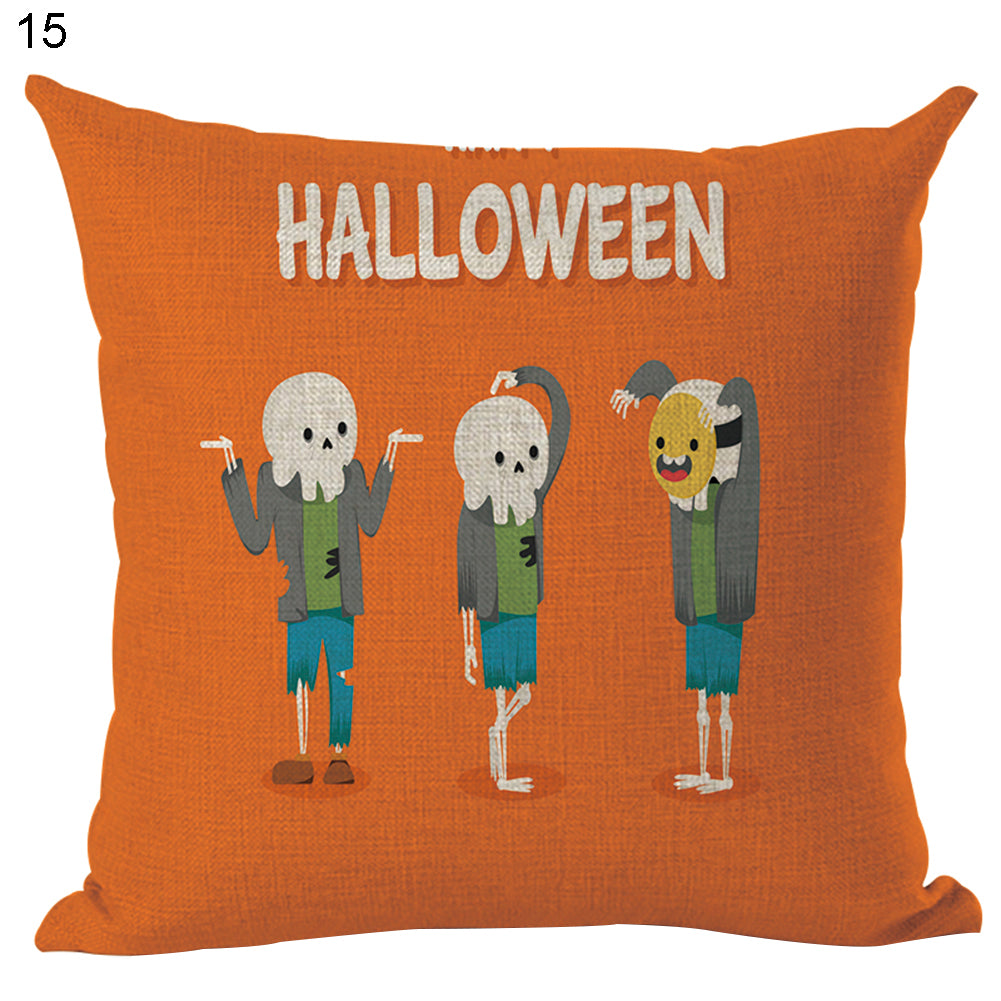 Happy Halloween Pumpkin Zombie Linen Throw Pillow Case Cushion Cover Decoration