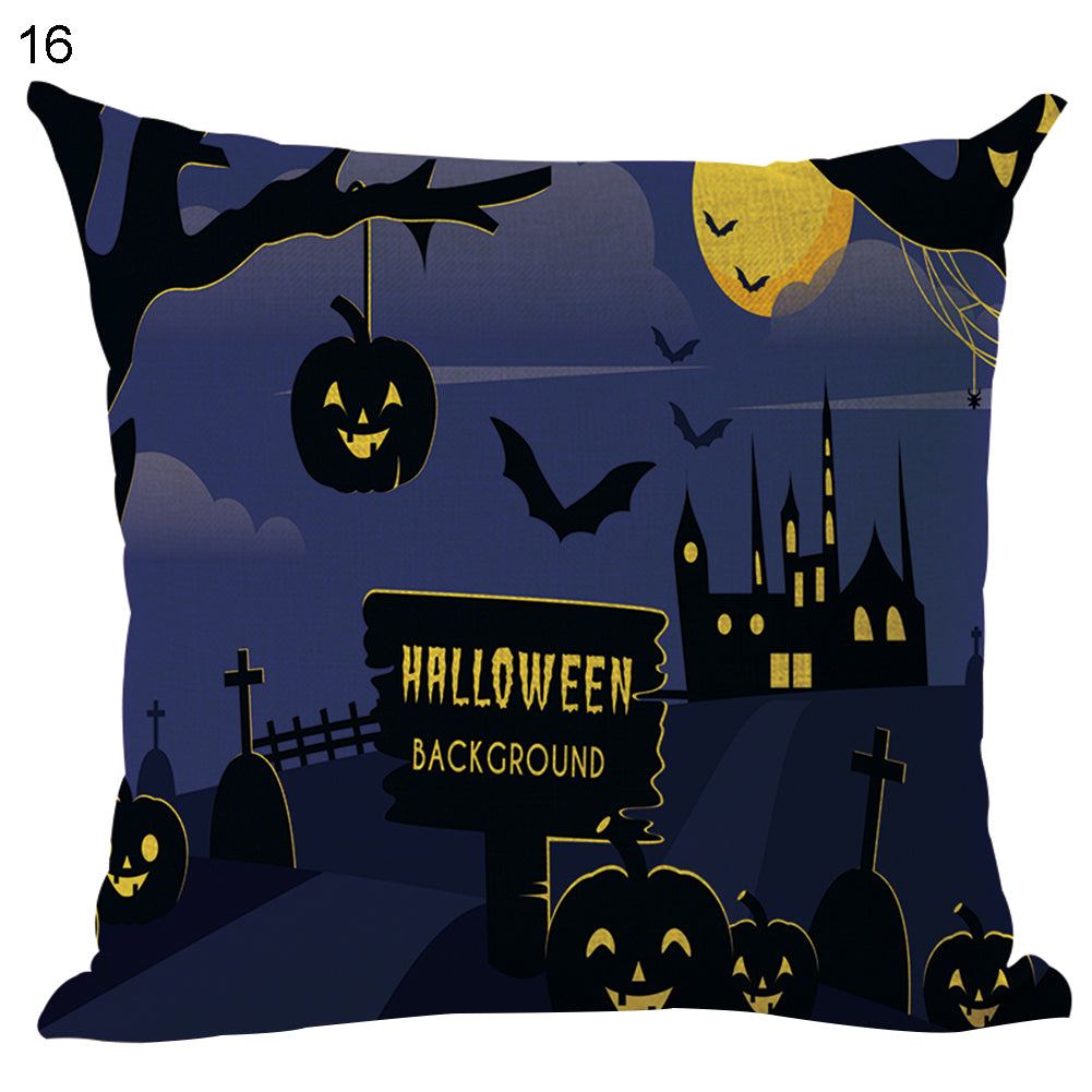 Happy Halloween Pumpkin Zombie Linen Throw Pillow Case Cushion Cover Decoration