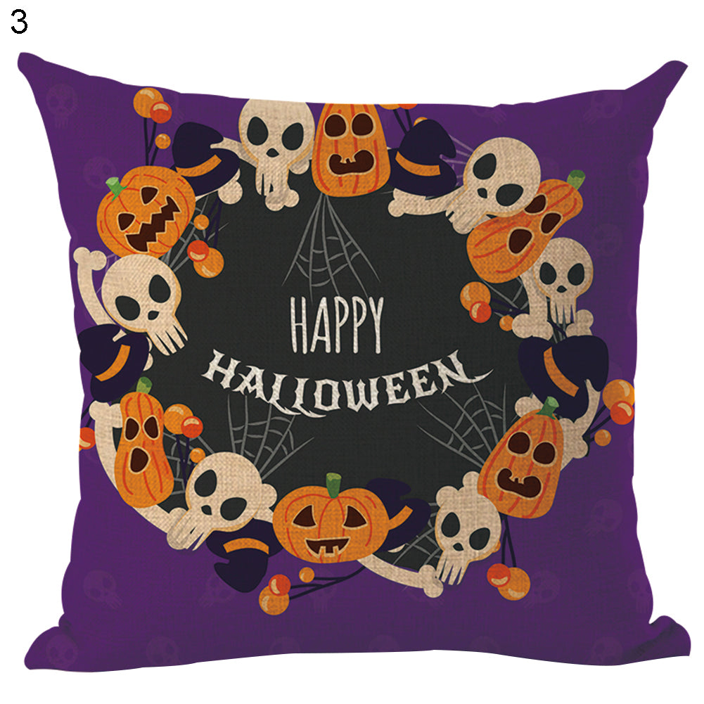 Happy Halloween Pumpkin Zombie Linen Throw Pillow Case Cushion Cover Decoration