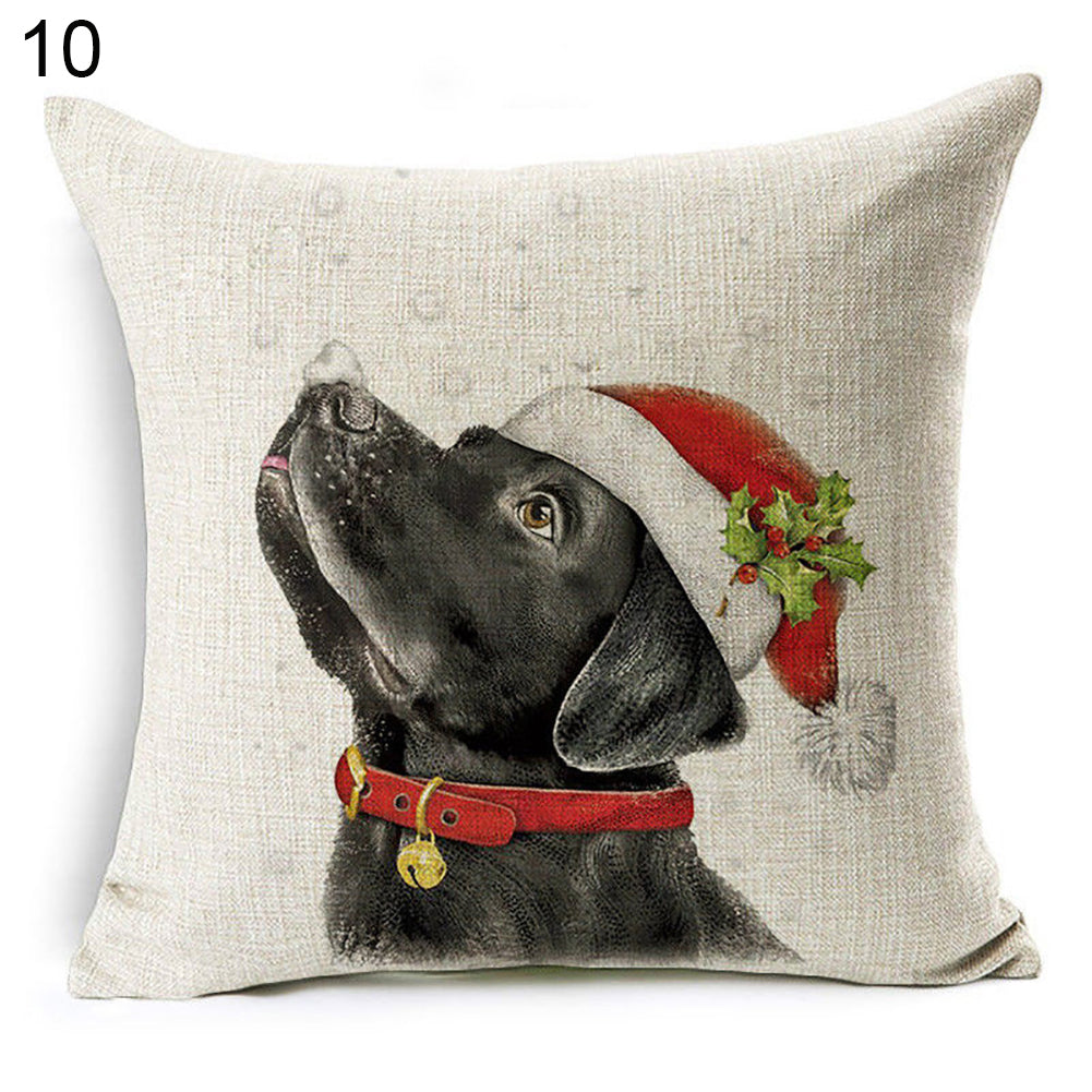 Christmas Dog Santa Claus Reindeer Cushion Cover Throw Pillow Case Sofa Decor