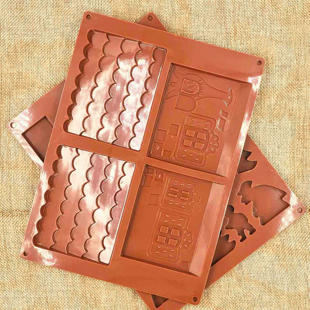 2Pcs/Set 3D Christmas House Silicone Chocolate Cake Mold Mould DIY Baking Tool