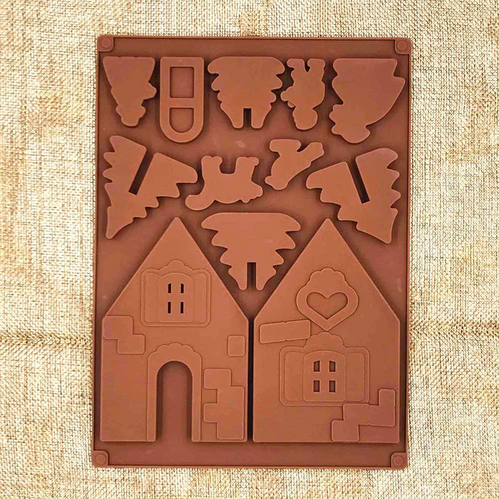 2Pcs/Set 3D Christmas House Silicone Chocolate Cake Mold Mould DIY Baking Tool
