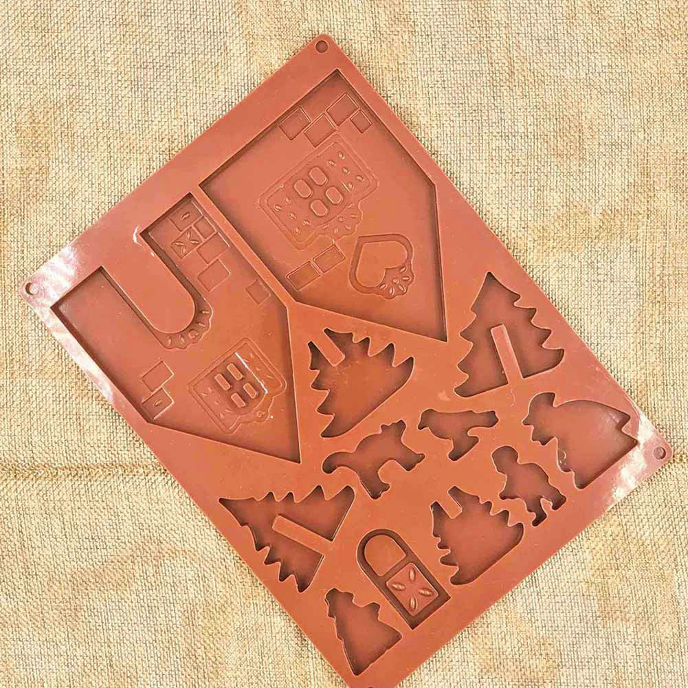 2Pcs/Set 3D Christmas House Silicone Chocolate Cake Mold Mould DIY Baking Tool