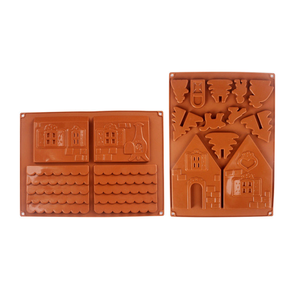 2Pcs/Set 3D Christmas House Silicone Chocolate Cake Mold Mould DIY Baking Tool